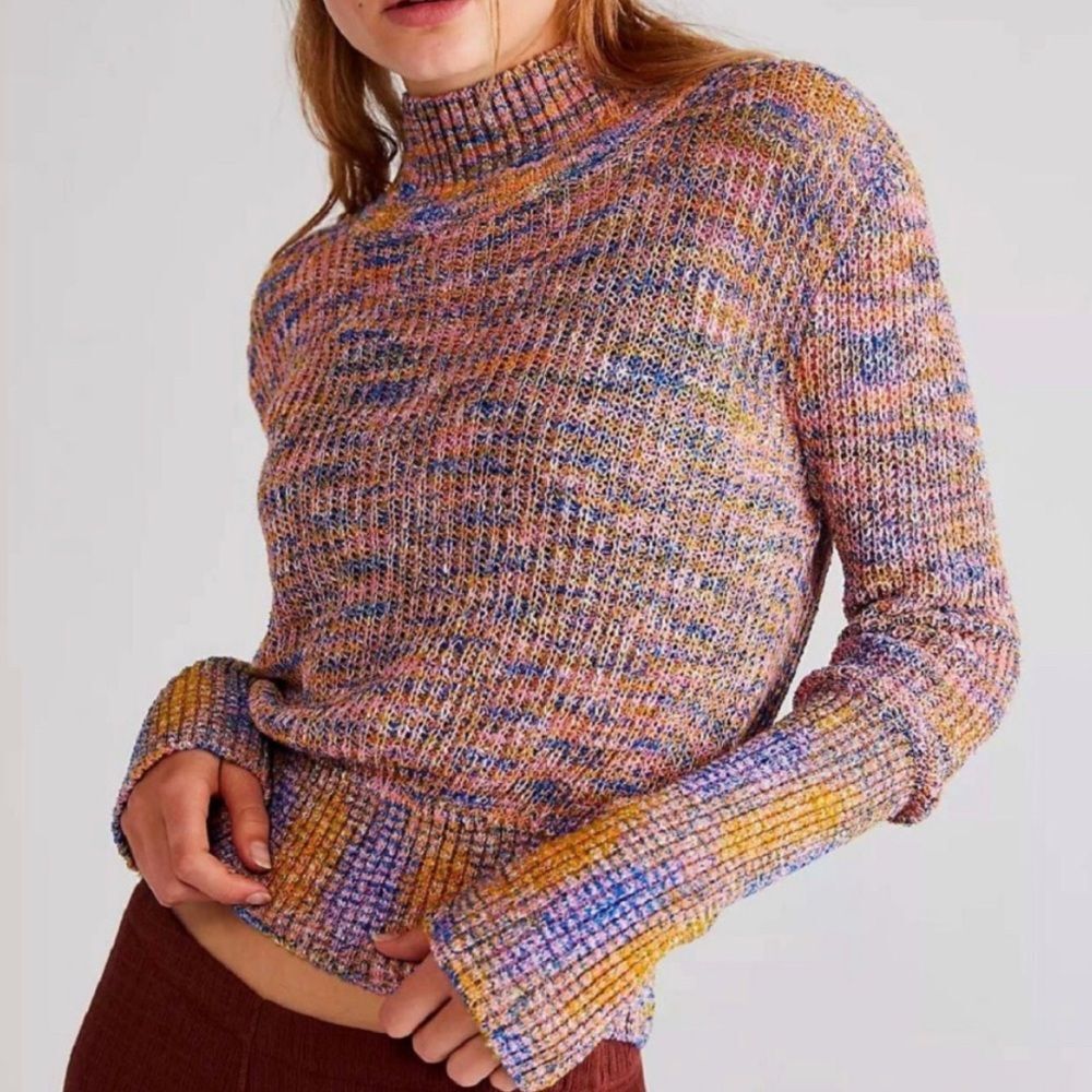 Free People NWT Blair Spacedye Turtleneck Sweater Rainbow Lightweight Size XS